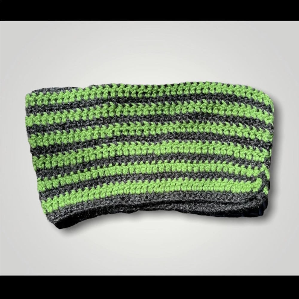 CUSTOM GREEN STRIPED CROCHET CAT HAT STREETWEAR OR GRUNGE WEAR SUSTAINABLE